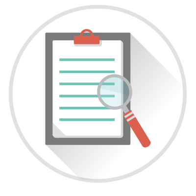 Clipboard with magnifying glass